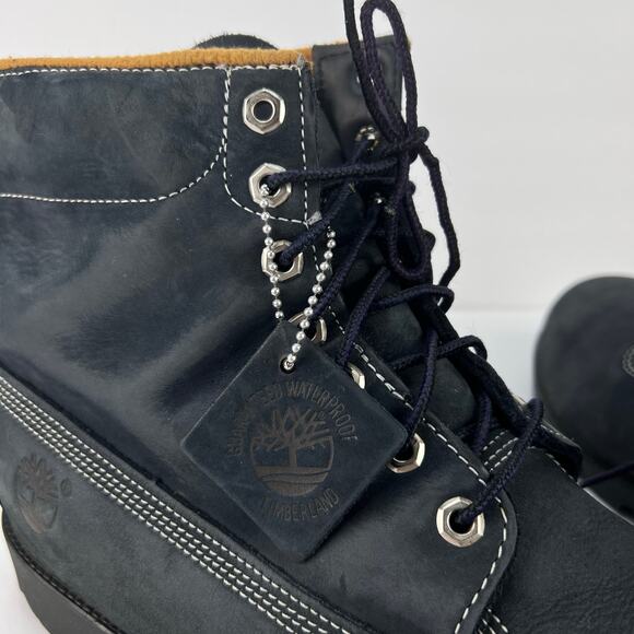 Timberland 12 Men's Navy Blue DIstressed Nubuck Leather Logo TAG Boots Outdoors - Picture 4 of 12